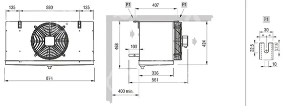 výparník ECO - Luvata GCE311F6ED, 2.74 kW (dT 8 st., R404) s odtáváním
